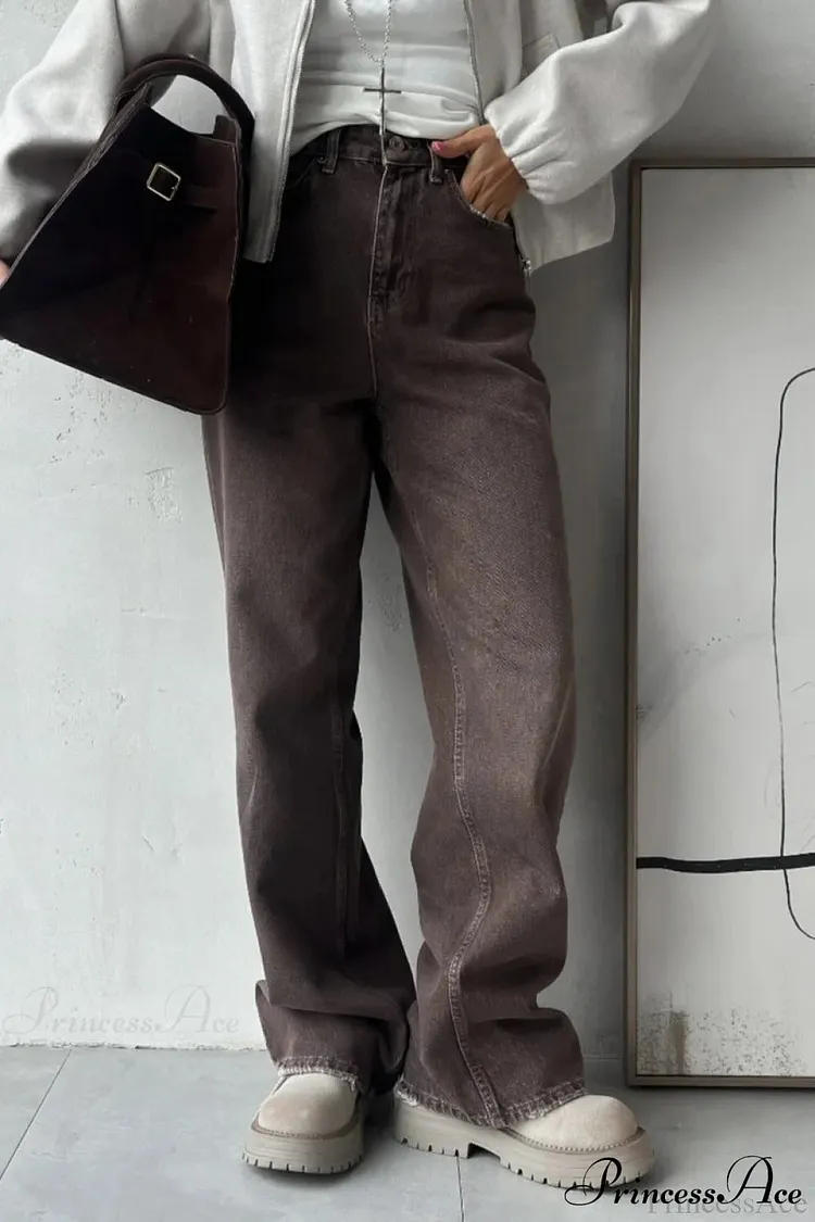 High Waisted Brown Straight Leg Jeans