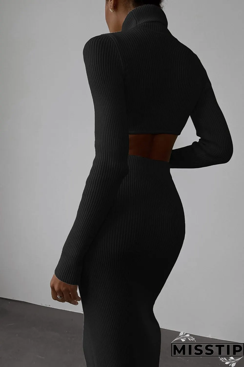 Apricot Casual Solid Patchwork Slit Asymmetrical Turtleneck Long Sleeve Two Pieces