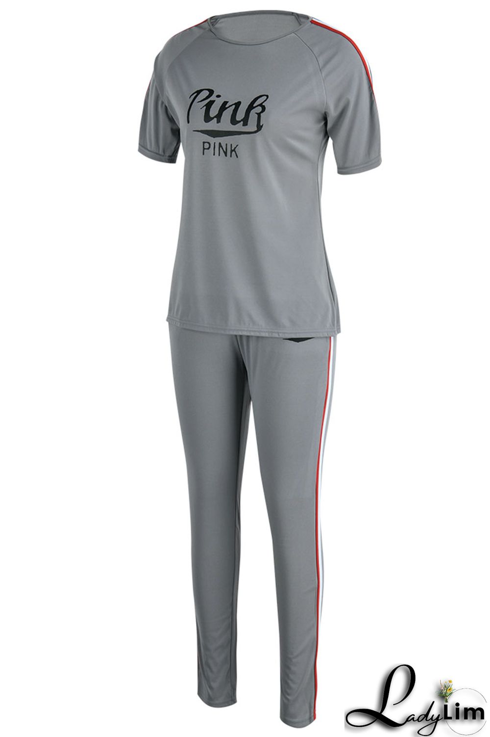 Grey Casual Print Patchwork O Neck Short Sleeve Two Pieces