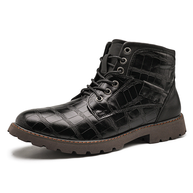 Men's Waterproof Wear-resistant Stitching Lace-up Crocodile Pattern Upper Low-cut Work Boots