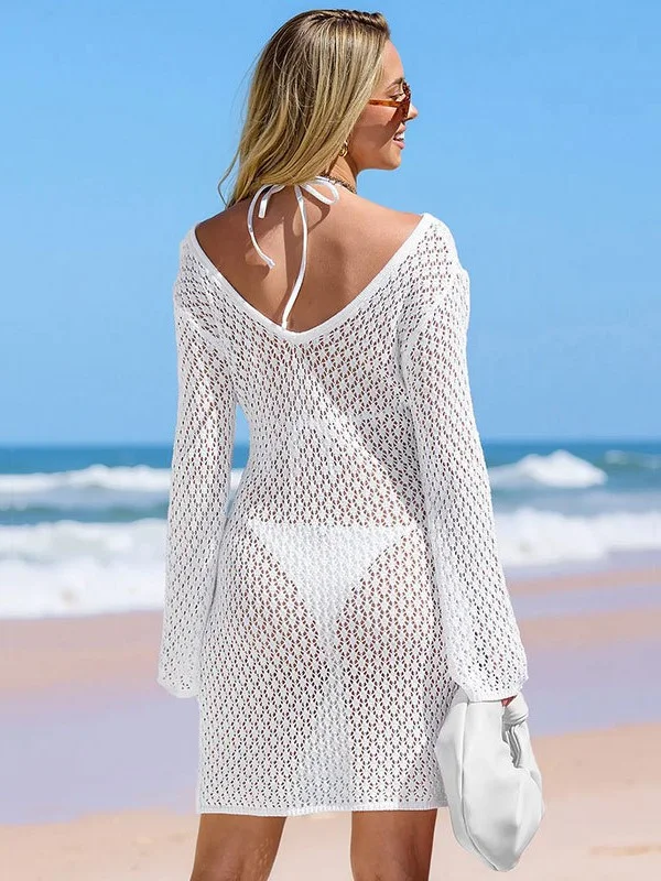Athvotar Athvotar New Beach Shirt Solid Color Knitted Flouse Beach Bikini Swimwear Shirt Sunscreen