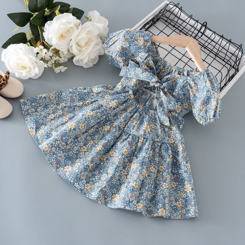 2021 Girls Dress Summer Europe and America Toddler Kids Short Sleeve Floral Printed Cotton Clothing Princess Dresses