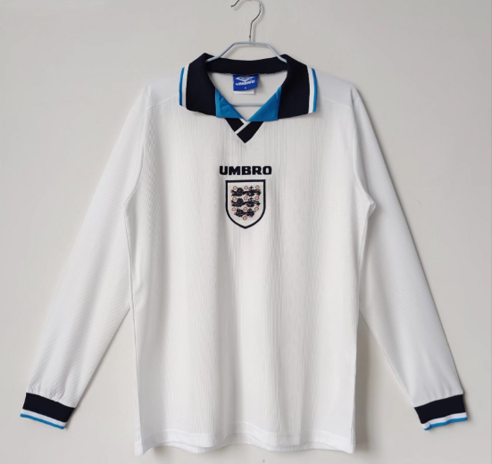 1996 England Home Retro Long Sleeve Football T-Shirt Thai Quality