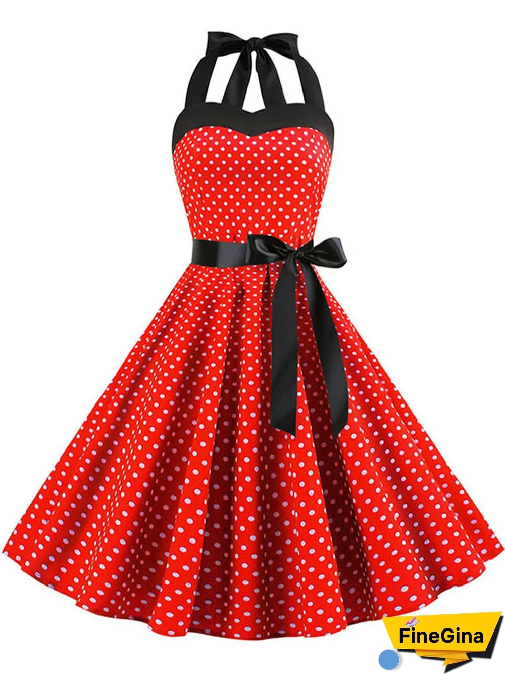 Sexy Halter Party Dress Retro Polka Dot Hepburn Vintage 50s 60s Pin Up Rockabilly Dresses Robe Elegant Midi Dress