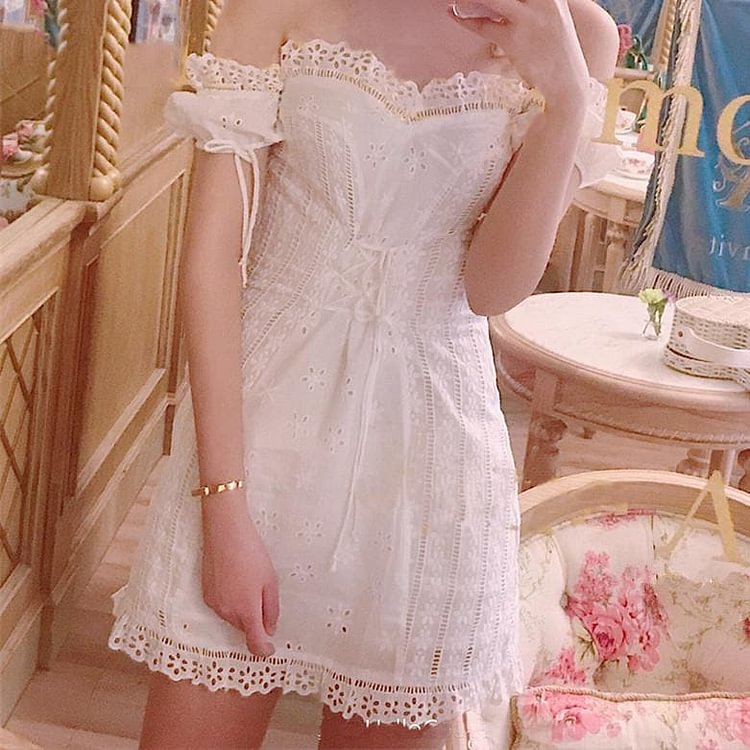 White Sweet Falbala Lace Dress S13099
