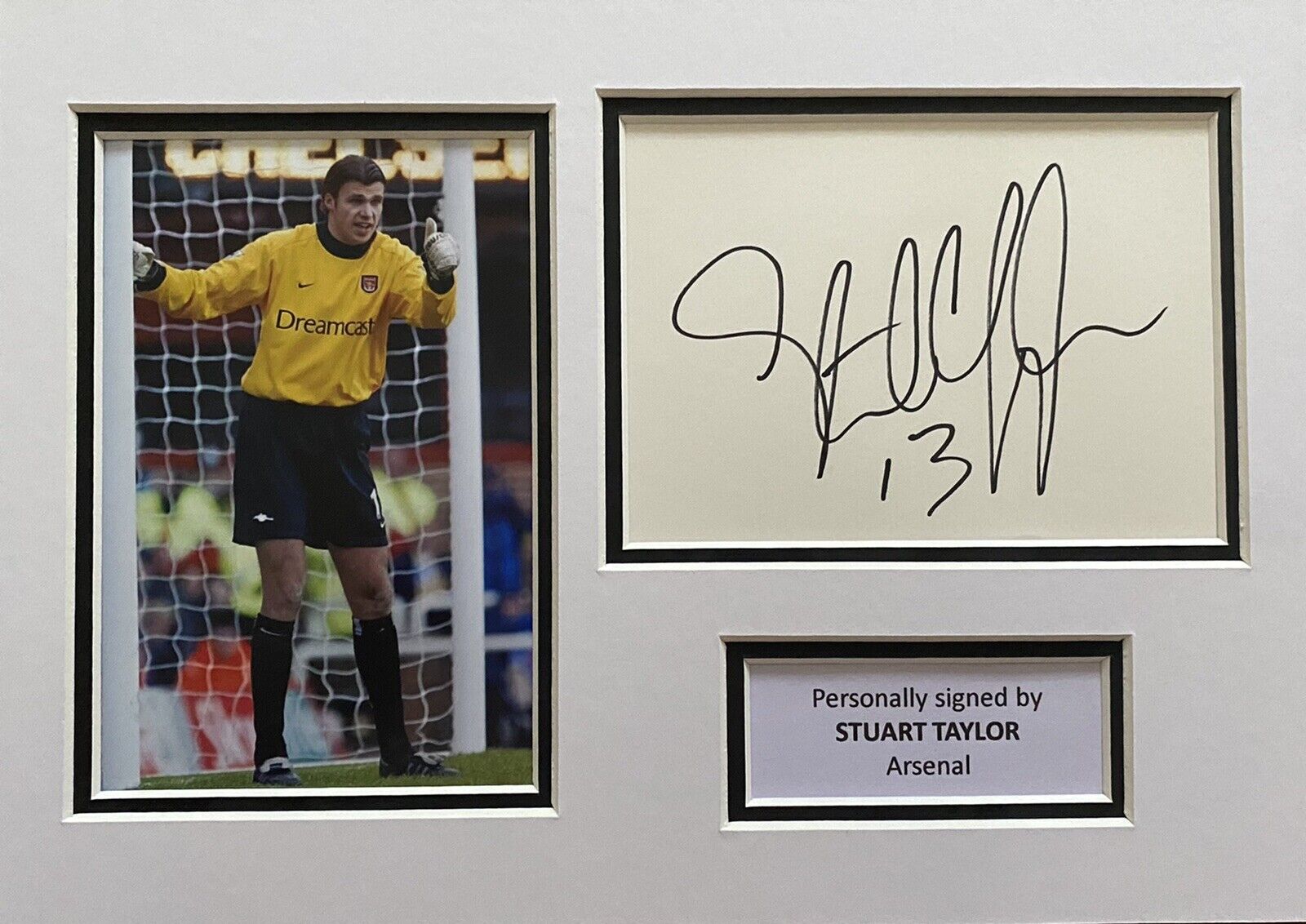 Stuart Taylor Hand Signed White Card In A4 Arsenal Mount Display