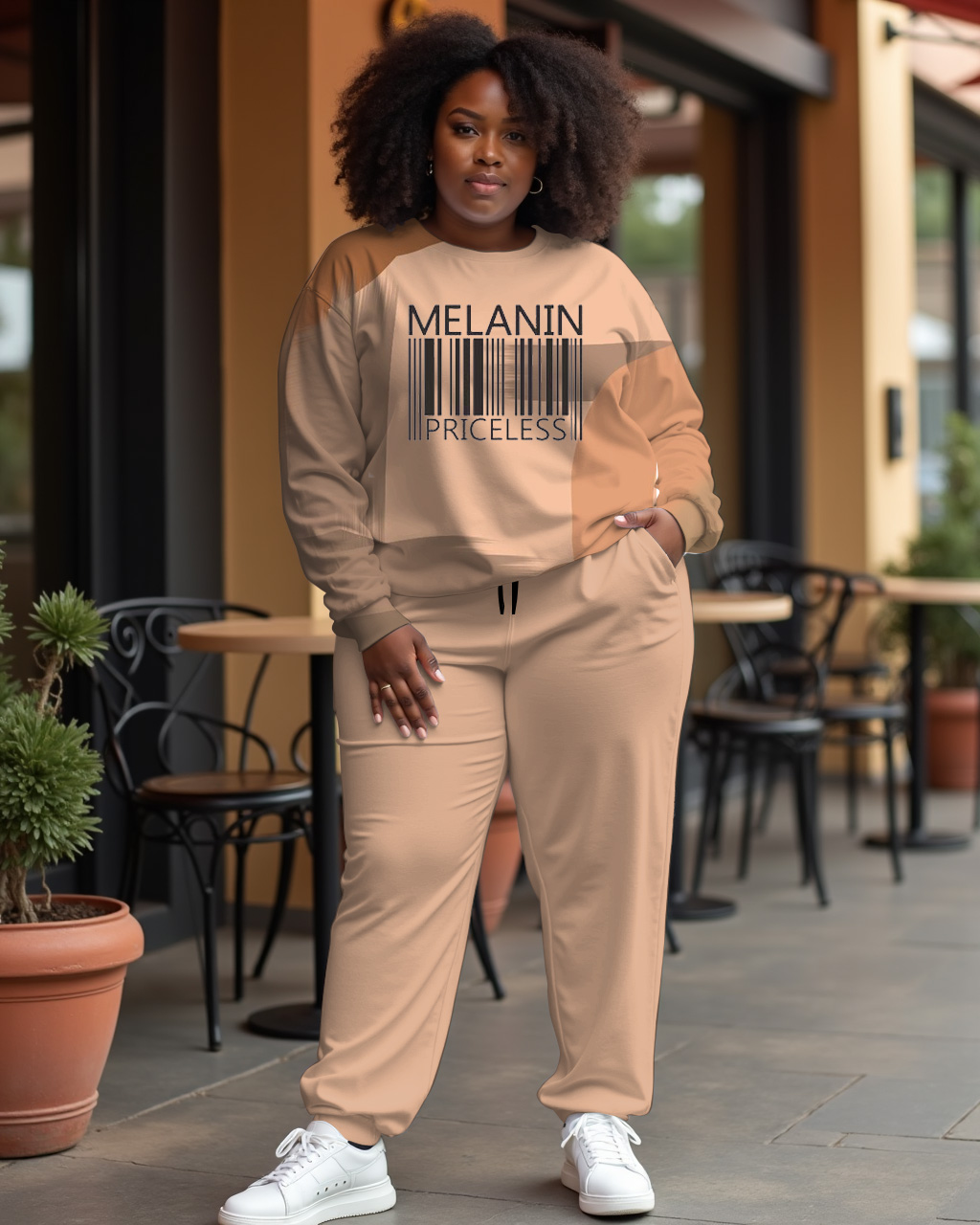 Women's Plus Size Melanin Long Sleeve Sweatshirt and  Casual Pants Set