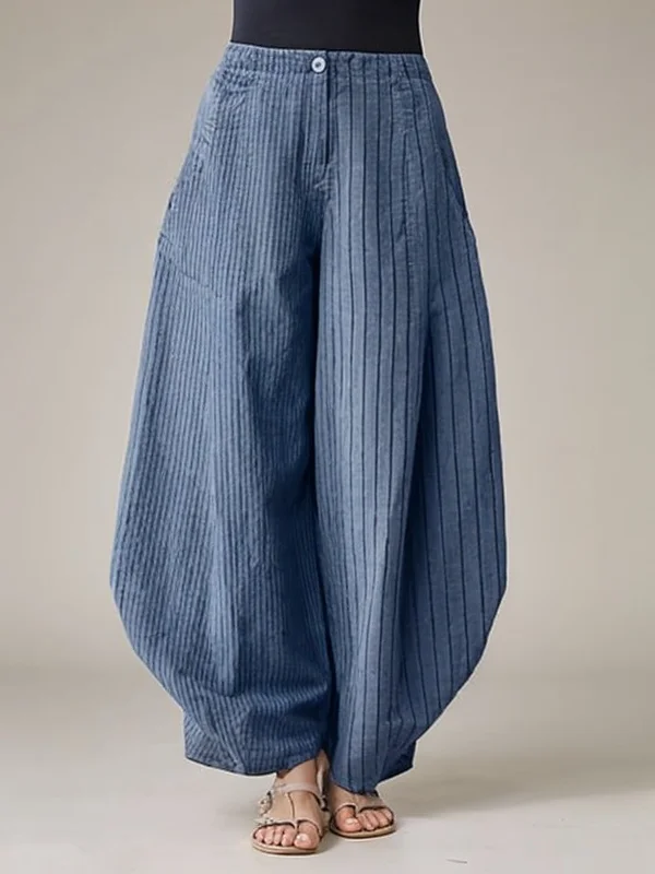 Harem Pants Loose Buttoned Striped Pants Trousers