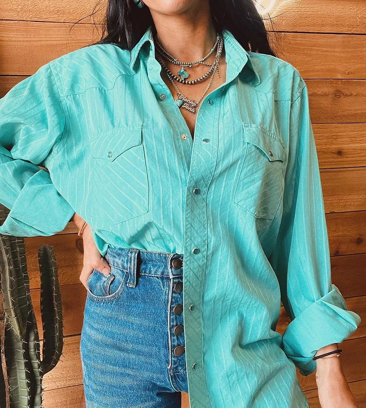 Green Casual Stripe Button-Up Shirt