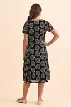 Navy Print Day Dress, 3/4 Sleeve Boutique Dress, Guangzhou Garment Factory, Plus Size Elegant Outfits, Smart Casual Summer Dress