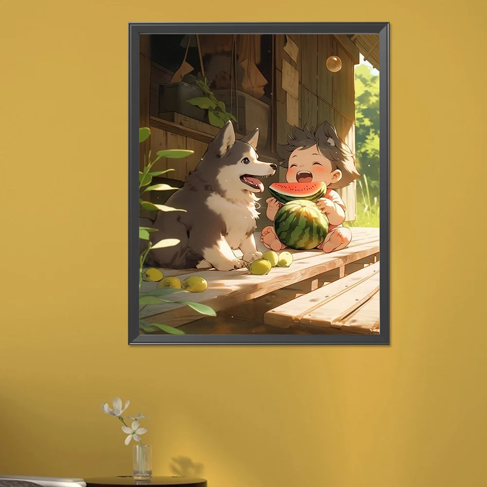 Diamond Painting - Full Round Drill - Child Eating Watermelon(Canvas|40*50cm)