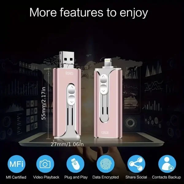 ✨32~256GB Micro USB + 8 Pin + USB 3.0 4 in 1 Mobile Phone Computer U-Disk