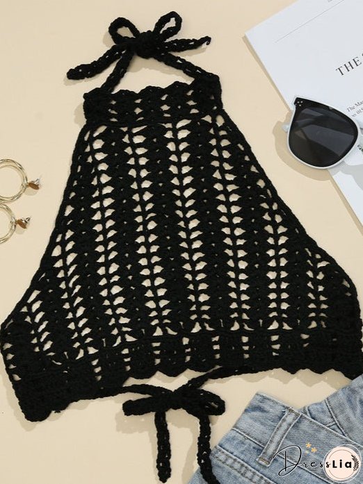 Tie Back Crochet Halter Cover Up Top