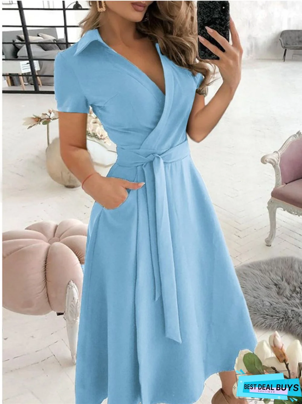 Fashion Strap V-Neck Wrap Hip Dress