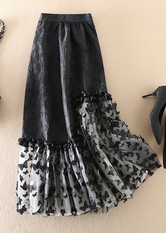 French Black Jacquard Patchwork Bow Tulle Skirts Spring CK1834- Fabulory