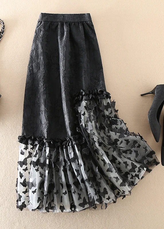 French Black Jacquard Patchwork Bow Tulle Skirts
