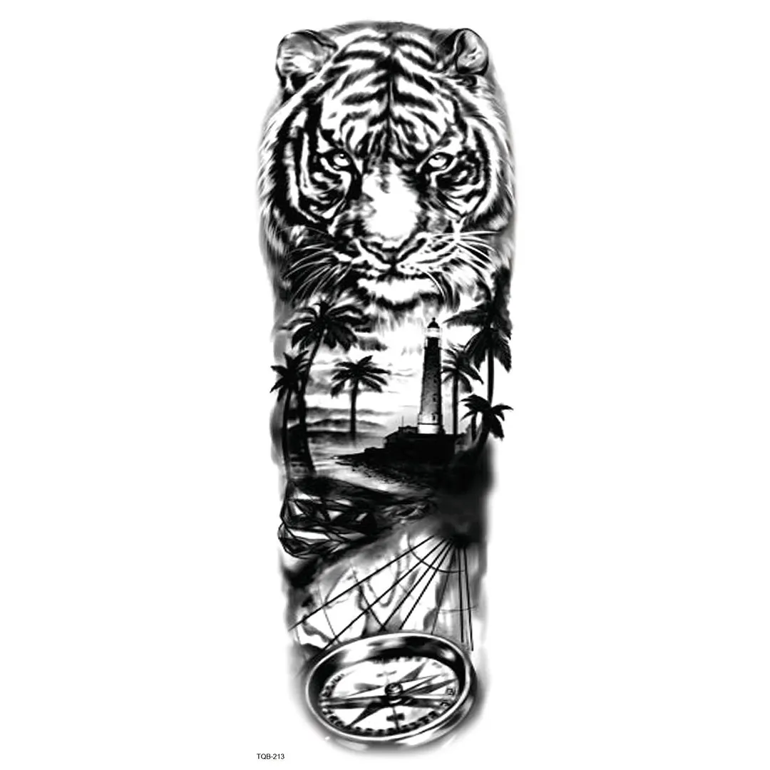 Large Arm Sleeve Tattoo Lion Tiger Owl Snake Clock Waterproof Temporary Tatto Sticker Skull Body Art Full Fake Tatoo Women Men