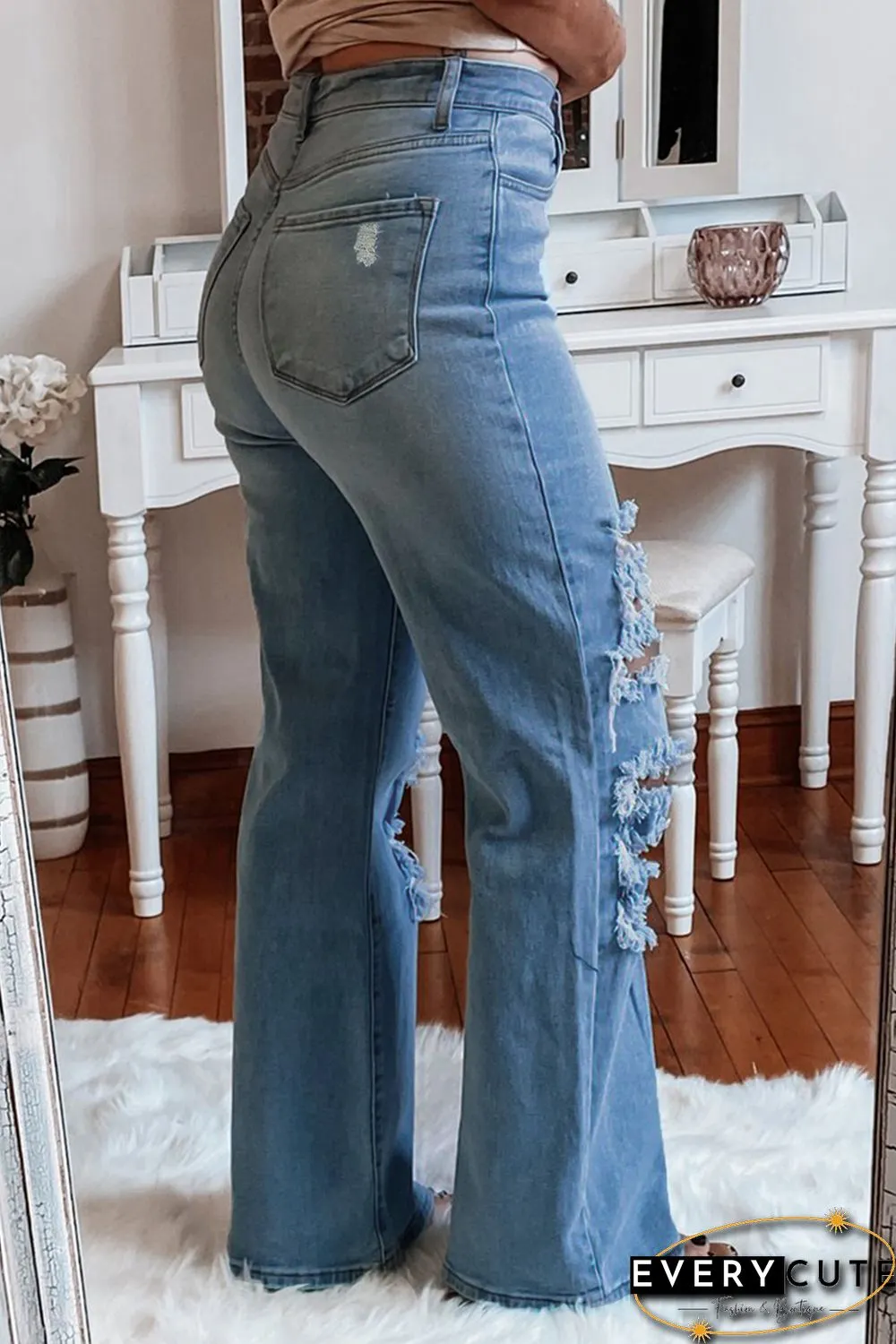 High Waist Ripped Flare Leg Jeans
