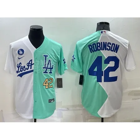 Men's Los Angeles Dodgers #42 Jackie Robinson 2022 All-Star White/Green Cool Base Stitched Baseball Jersey DAKG