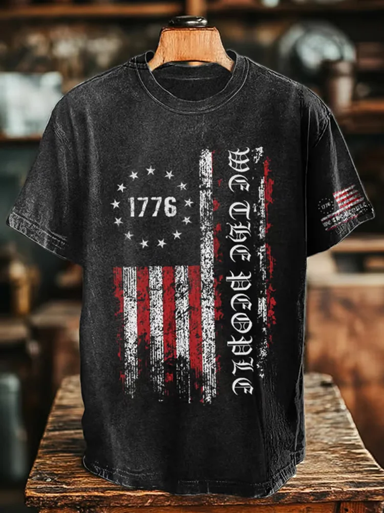 Men's Independence Day Printed Cotton Washed T-shirt
