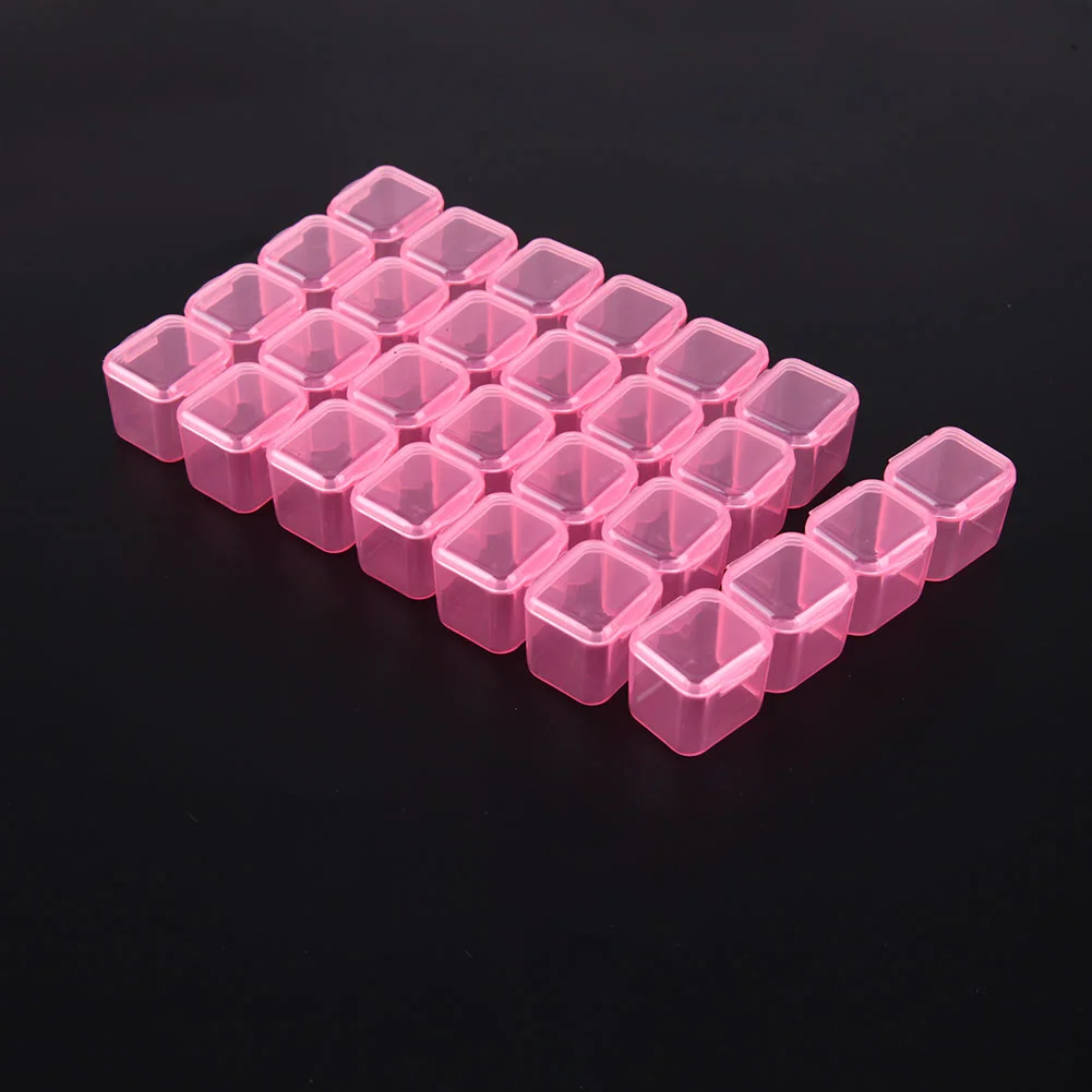 28 Grids Plastic Storage Box Nail Rhinestone Jewelry Display Case(Pink)