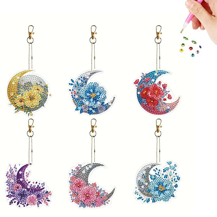6Pcs Acrylic Double Sided Dragonfly Diamond Painting Keychain for Party Supplies