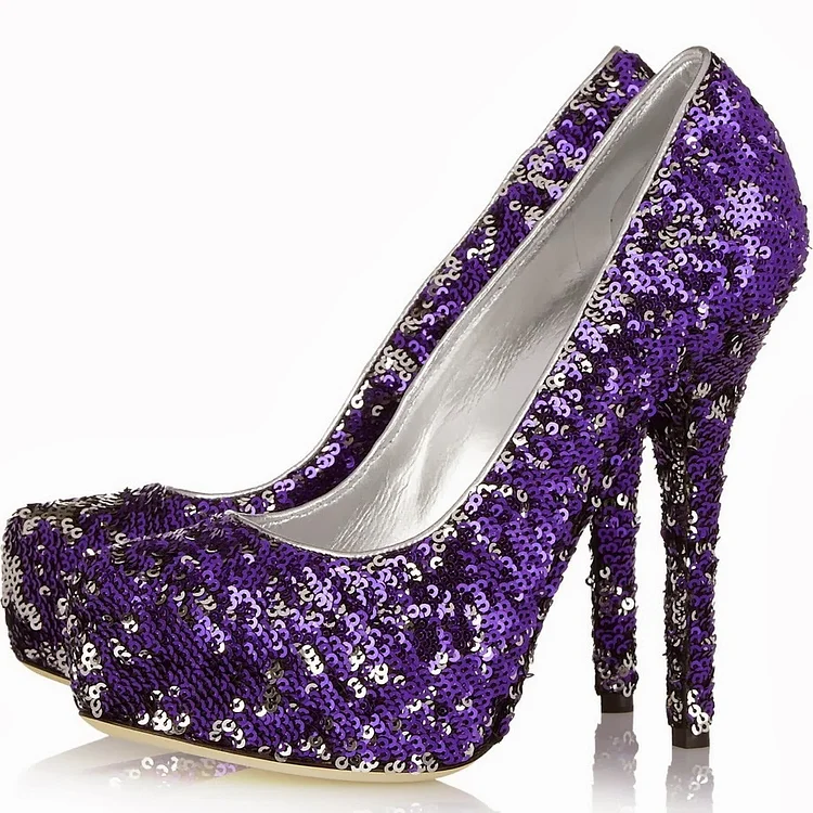 Purple Sequined Platform High Heels for Prom - Evening Shoes Vdcoo