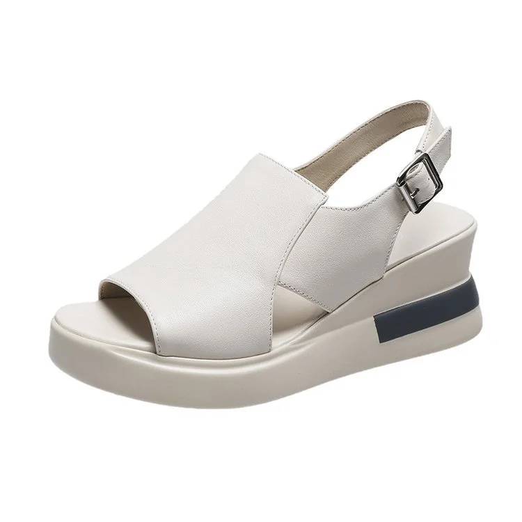 Women's Summer Pine Cake Thick Sole Back Hollow One Button Slope Heel Sandals  Stunahome.com