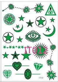 Sdrawing new 1 pc Glow in the Dark Luminous Flash Tattoo Sticker skeleton gold metal Waterproof Tattoo fluorescent noctilucent night