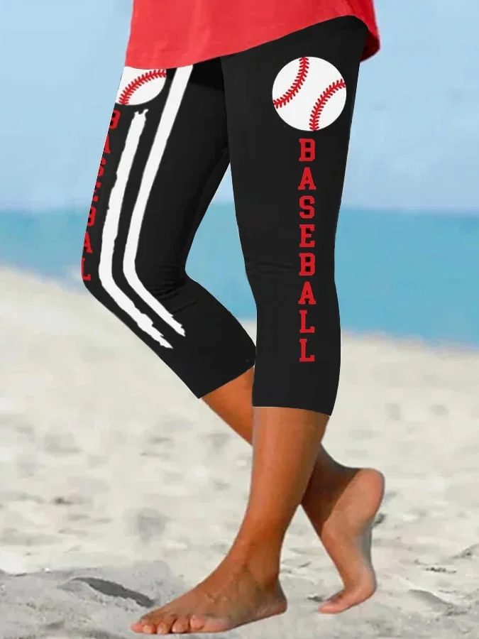 Women's Baseball Lover America Flag Cropped Leggings socialshop