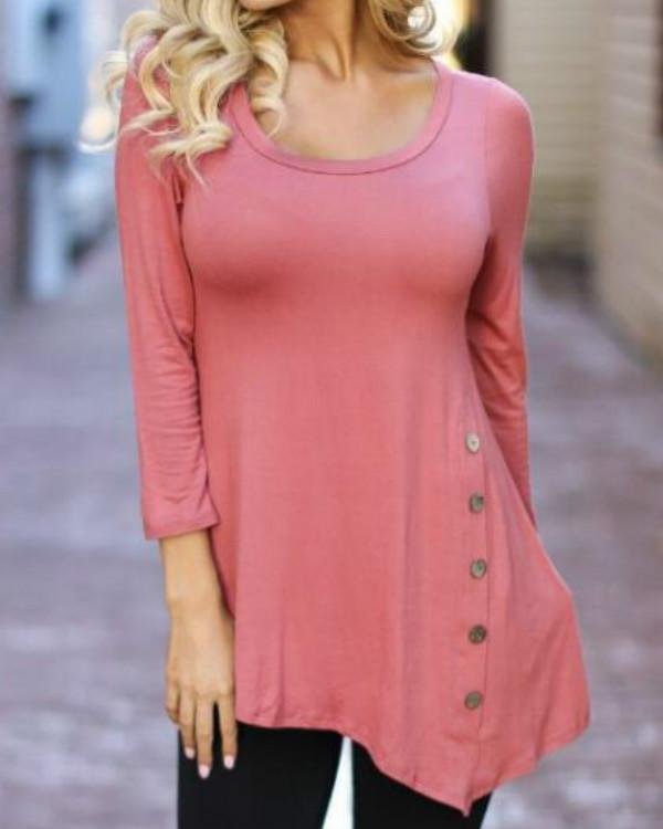 Women Fashion Button Kiss Long T-Shirt