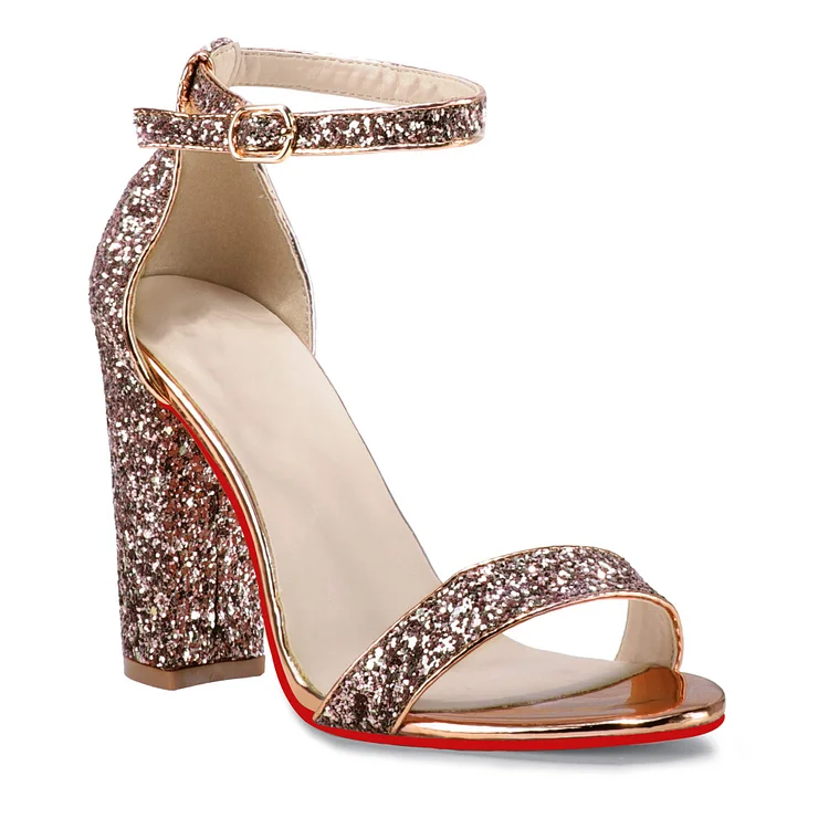 100mm Red Bottom Chunky High Heel Sandals Open Toe Ankle Strap Wedding Dress Shoes  VOCOSI VOCOSI