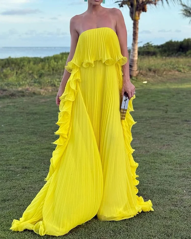 Sleeveless tube top pleated dress