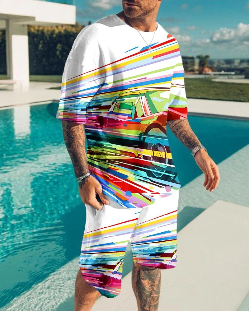 Simple Fashion Men's Color Car Print Summer Dress