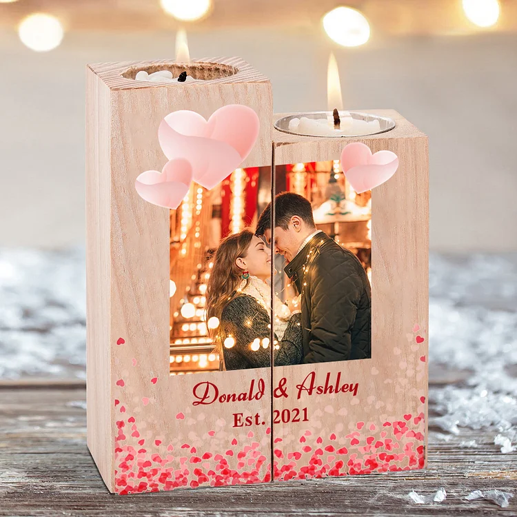 Kettenmachen Personalisierte Foto & Text & Datum Herz Kerzenhalter- für Paare