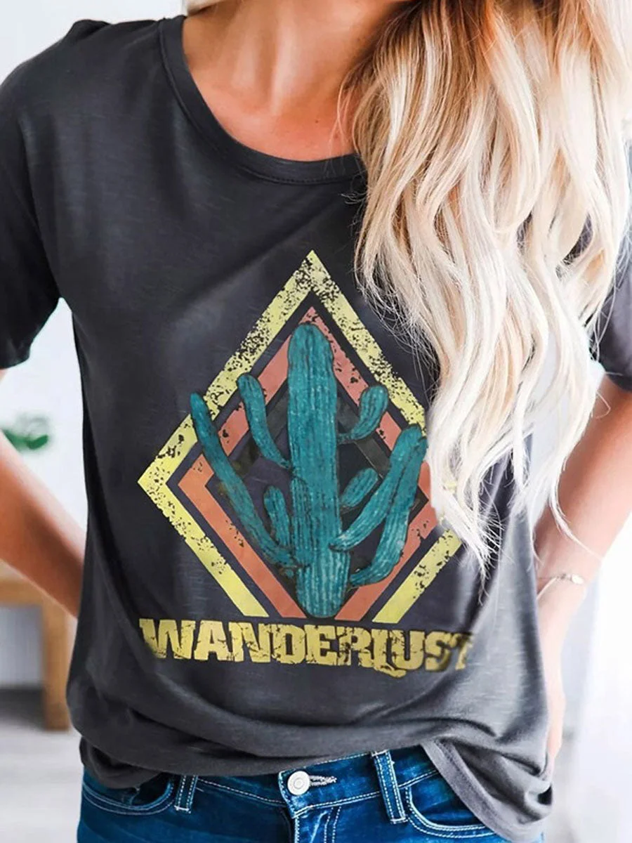 Wanderlust Cactus O-Neck T-Shirt