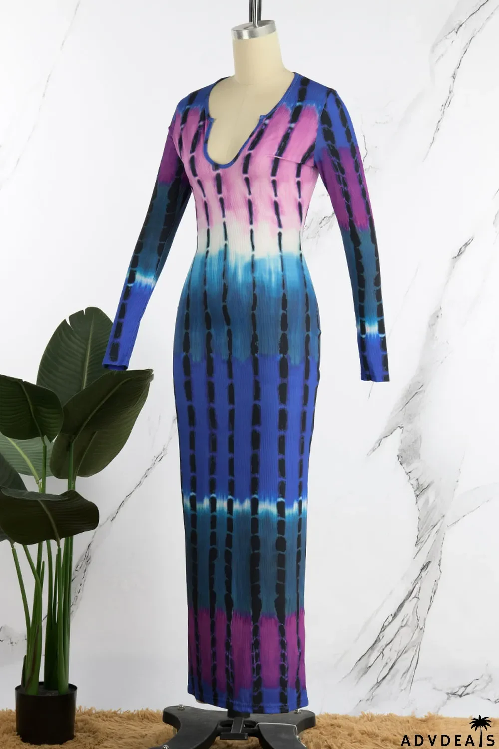 Yellow Casual Print Patchwork U Neck One Step Skirt Dresses