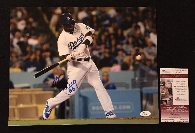 YASIEL PUIG SIGNED 11X14 Photo Poster painting LOS ANGELES DODGERS JSA/COA DODGER STADIUM