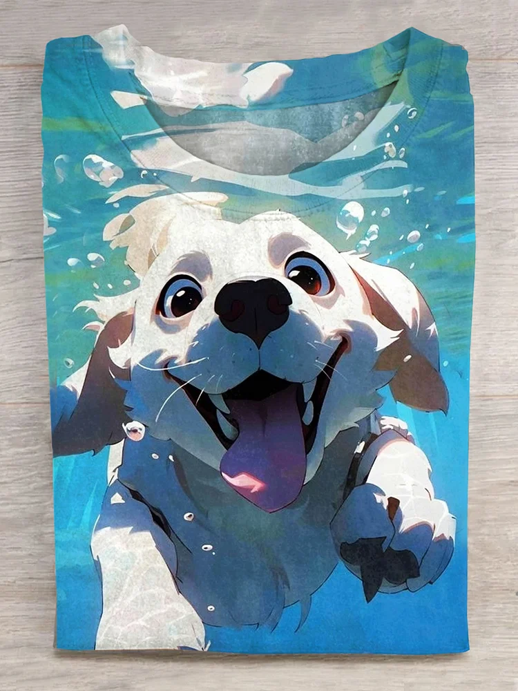 Cute Swimming Dog Art Print T-shirt