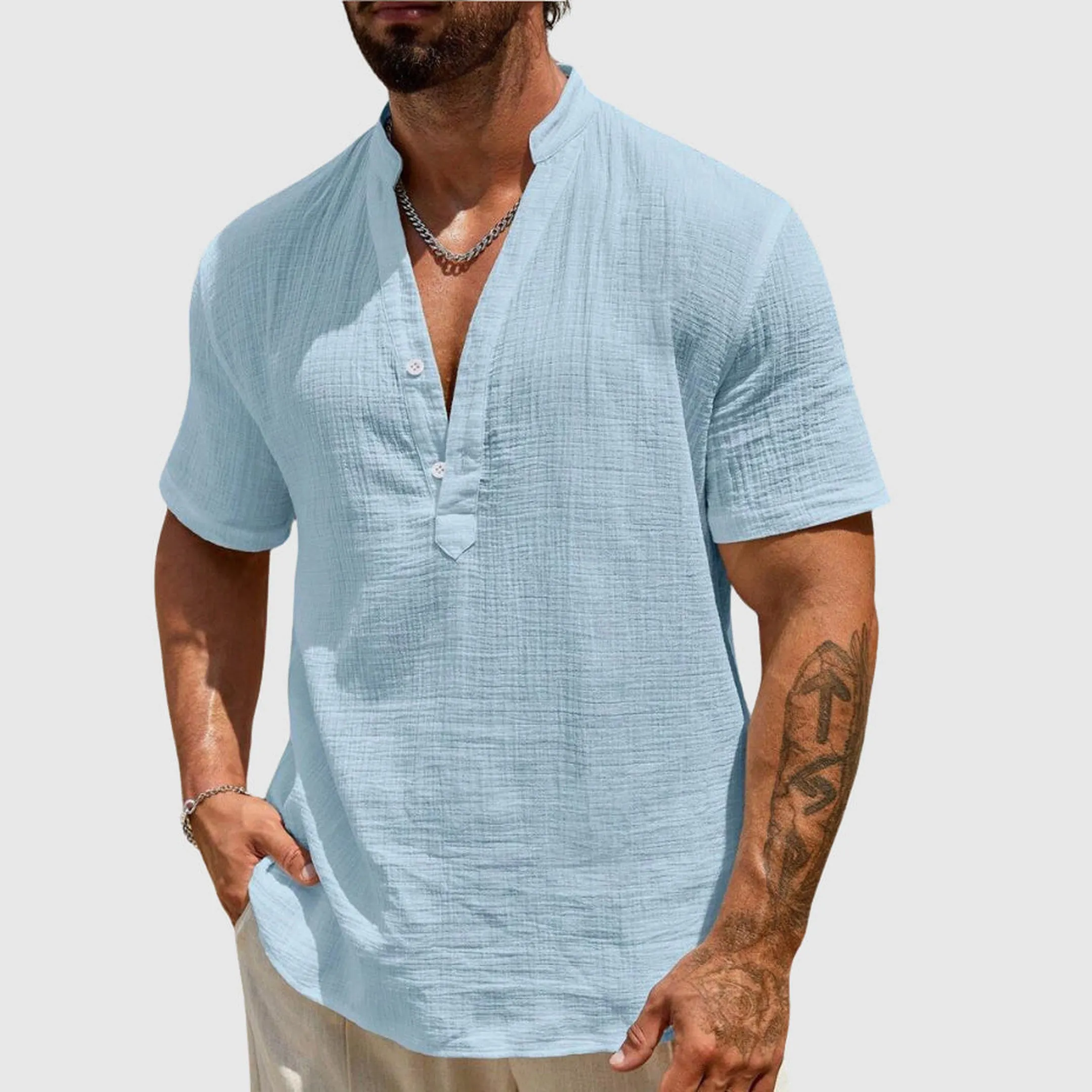 Men's Textured Cotton Short Sleeve Shirt &ndash; Breathable Summer Style