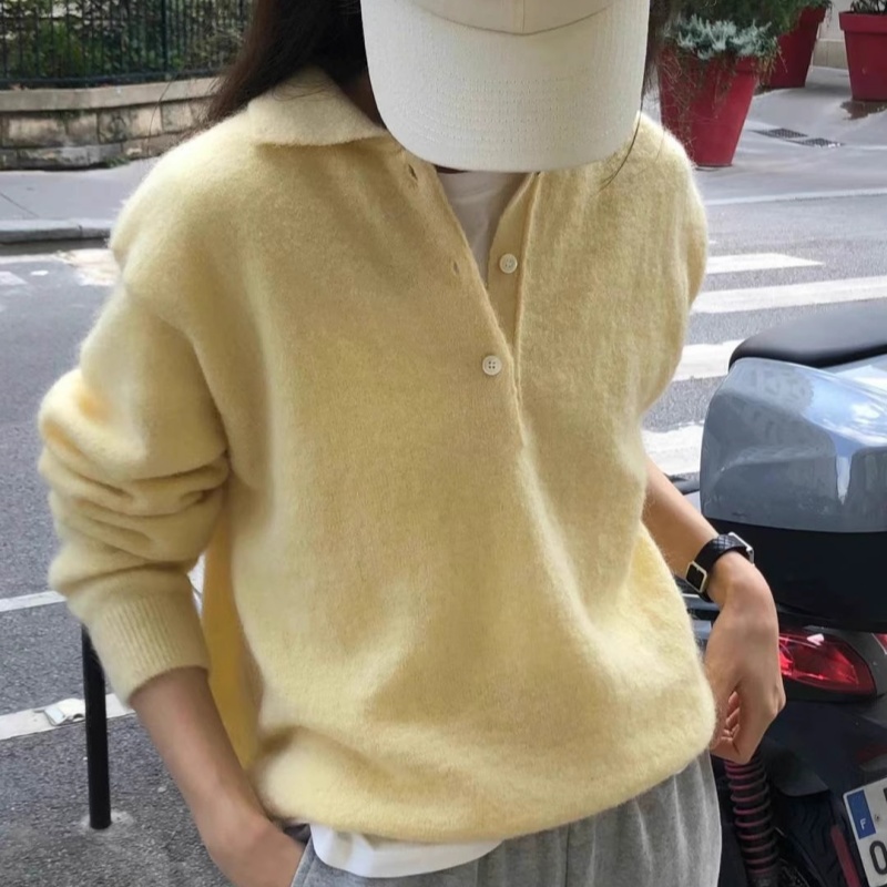 Autumn Winter New Women's Sweater 100% Merino Wool Knitted POLO Collar Pullover Casual Long Sleeve Shirt Women's Clothing Tops