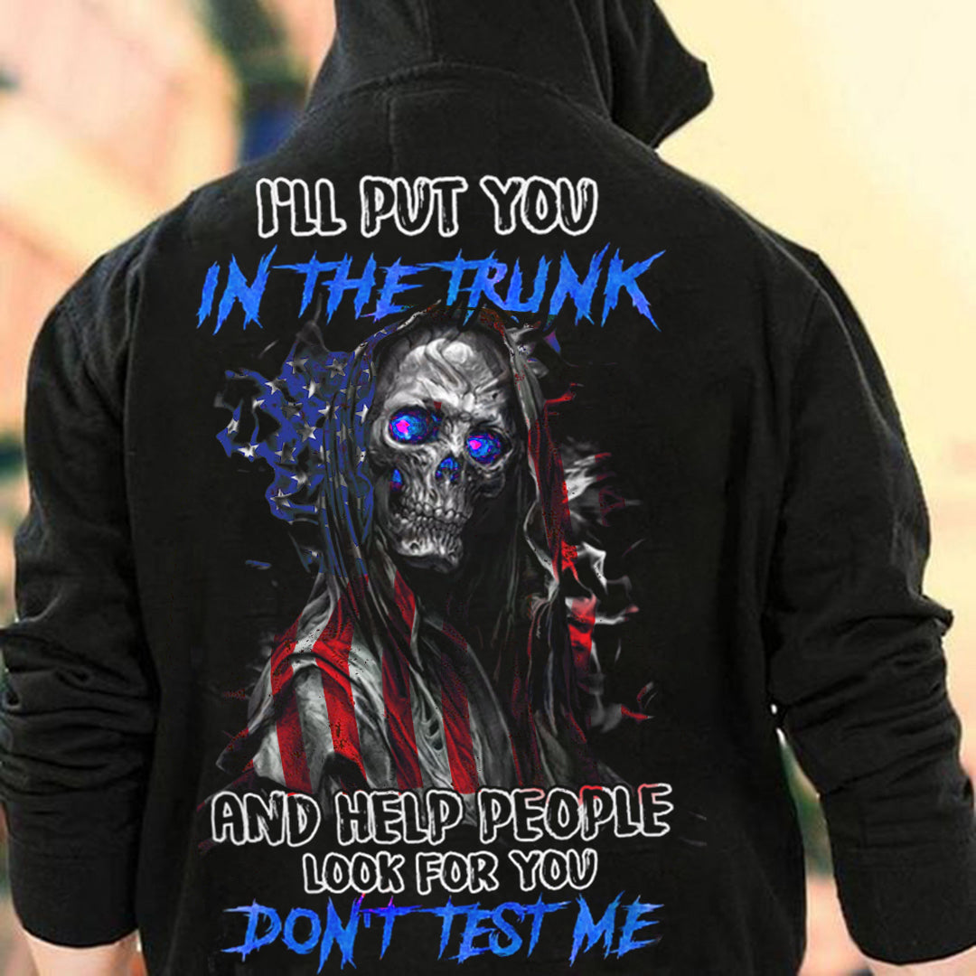 I'll Put You In The Trunk Skull American Flag Print Men's Hoodies Print Men's Hoodies WOLVES