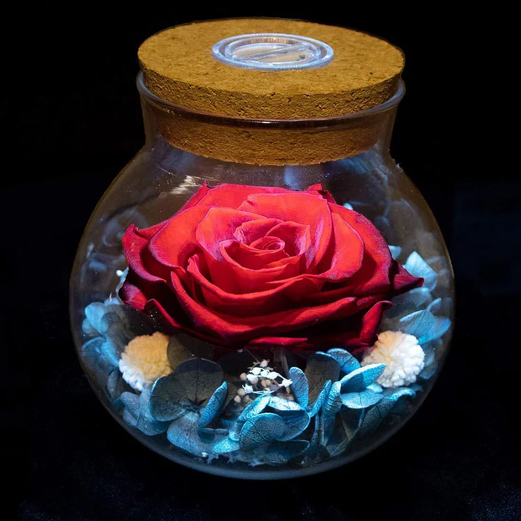 Wishing Bottle Led Light Wooden Cover Rose Everlasting Flower