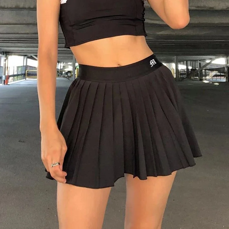 Uveng Uveng White Pleated Skirt Short Female Elastic Waist Mini Skirt Sexy Micro Summer Embroidery Mini Tennis Skirt New Style