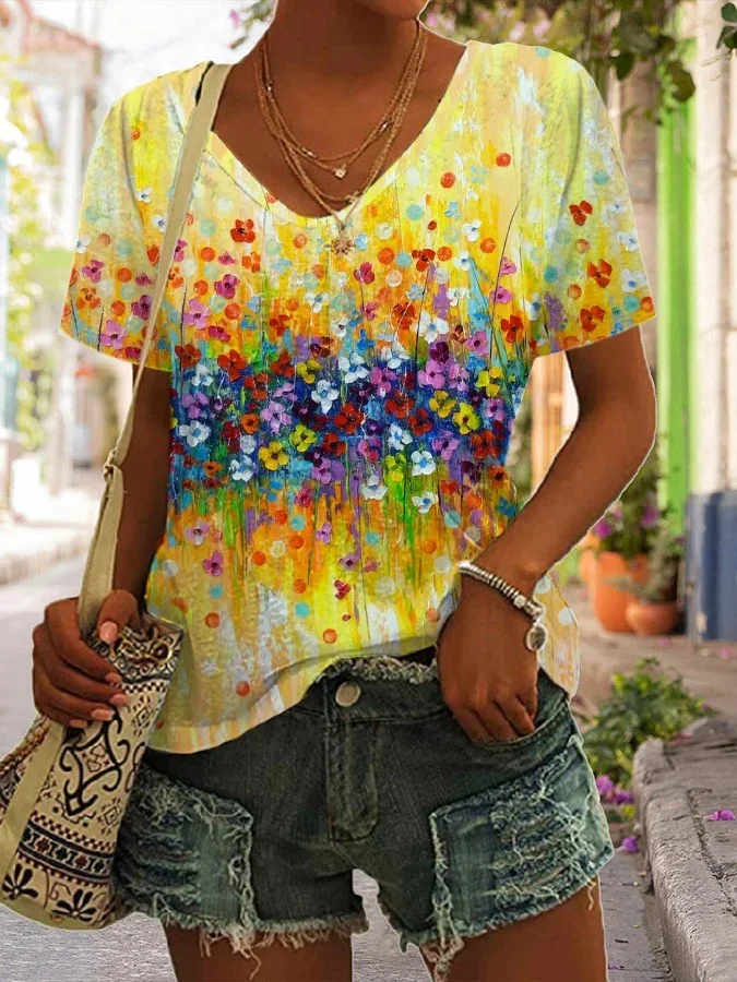 Women's Vintage Floral Print Casual T-Shirt