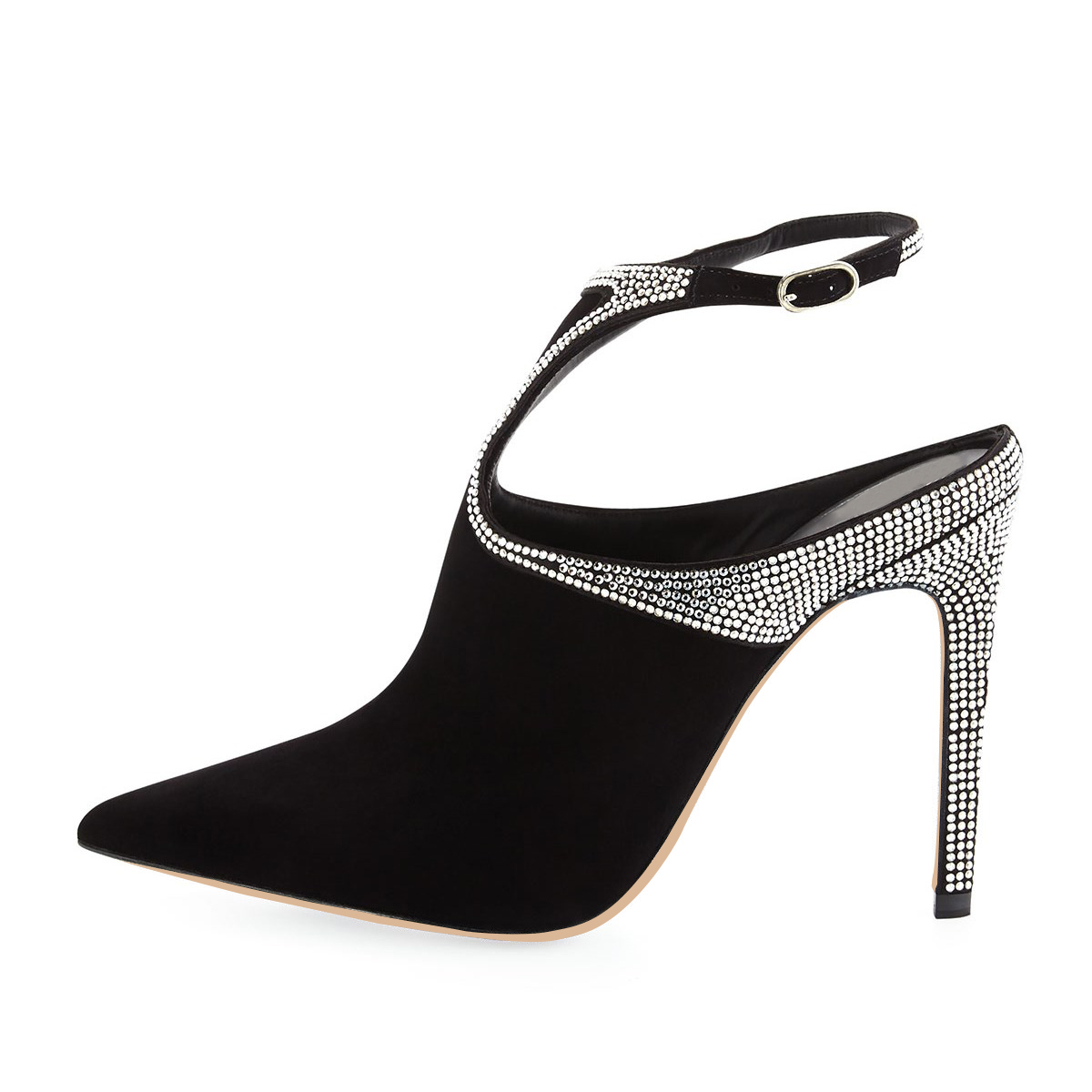 GOOSHOE Black Rhinestones Strap Ankle Boots Stiletto Heel