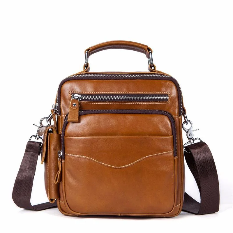 Classic Comfortable Handle Side Pocket Leather Crossbody Bag Handbag For Men