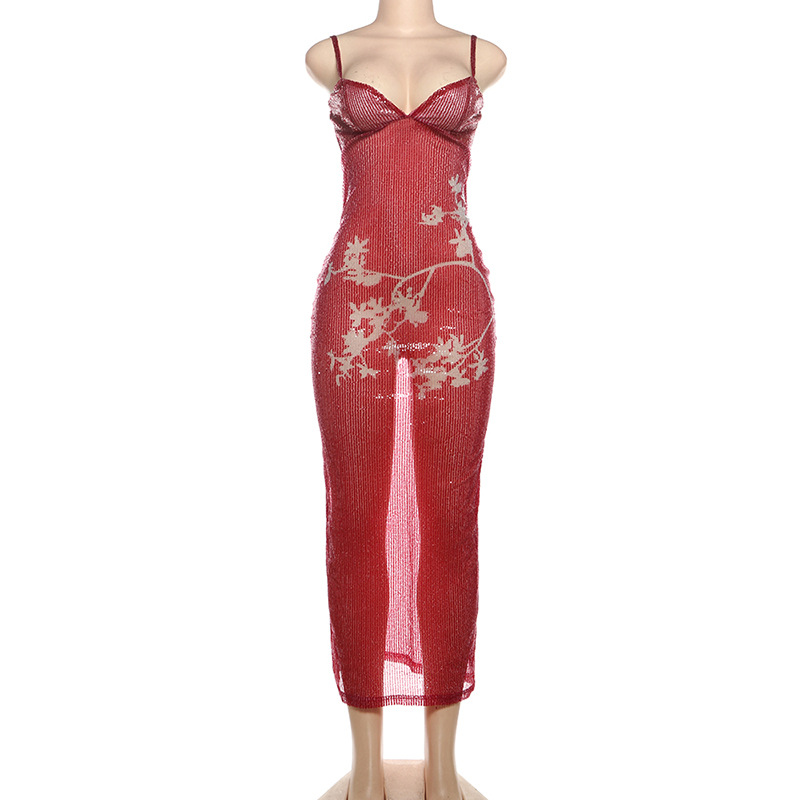 Googlygenius outfit ideas Fashion Sequins Sexy Bodycon Long Dress Women Summer See Through Low-Neck Sleeveless Coquette Long Dresses Party Nightclub Robes