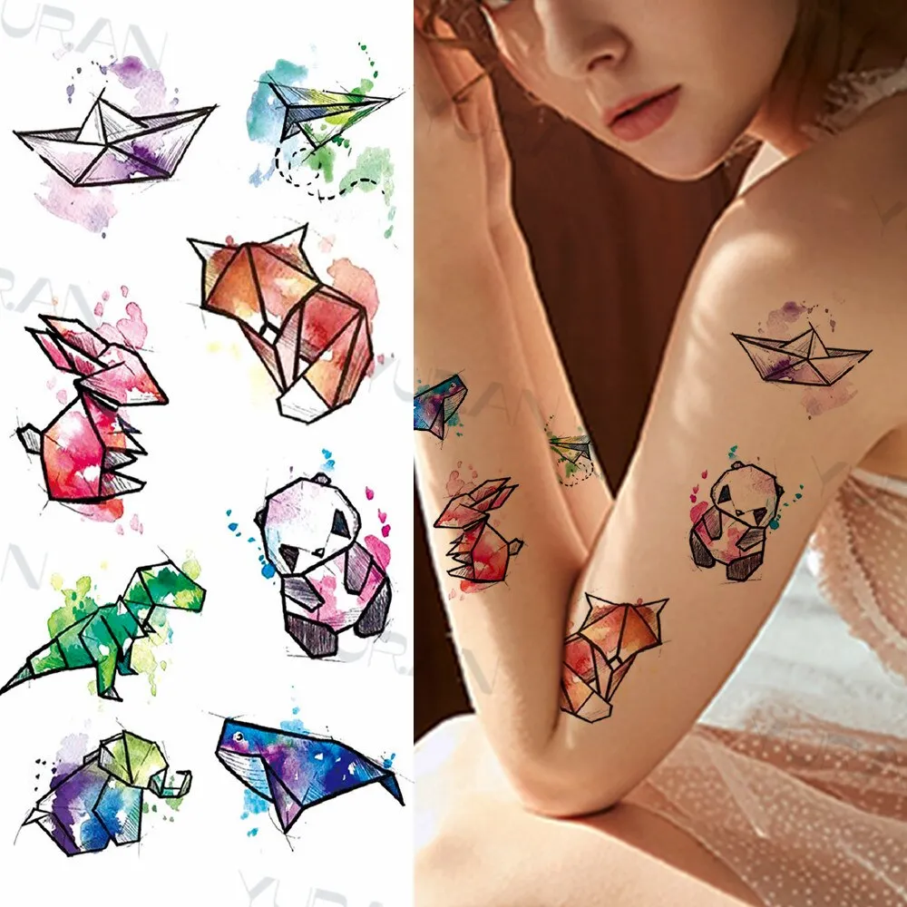 Sdrawing Tiger Flower Temporary Tattoo For Men Adult Fake Cat Dragon Tiger Eagle Wolf Tattoo Sticker Water Transfer Tatoo Paste