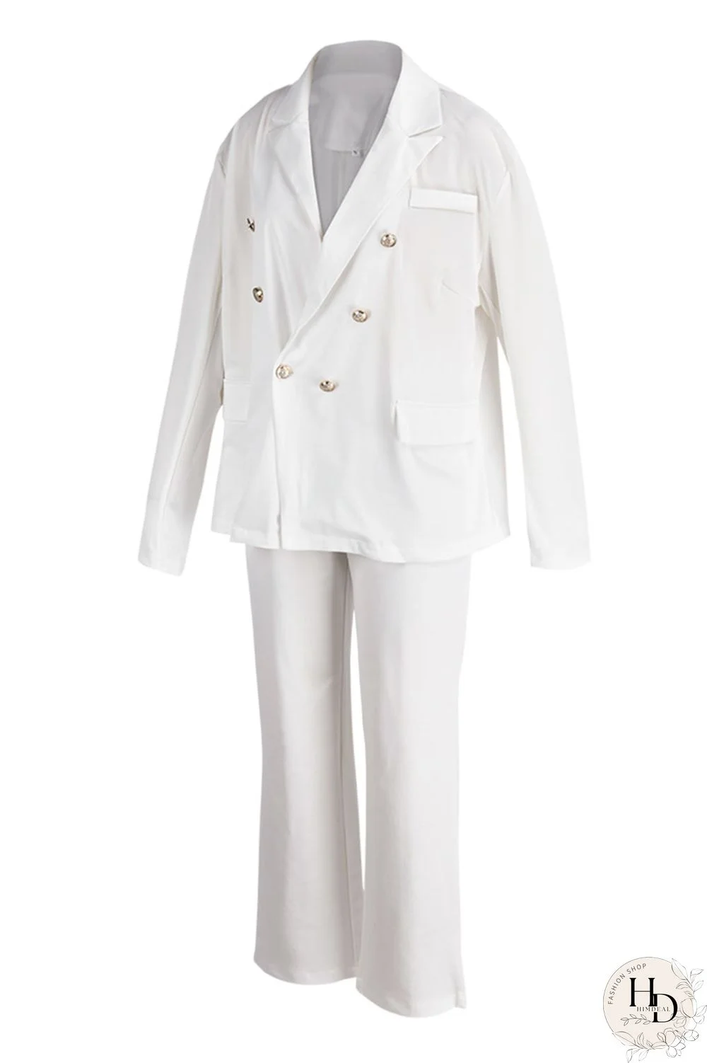 White Casual Solid Patchwork Buttons Turn-back Collar Plus Size Two Pieces